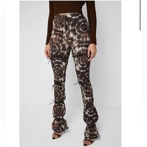 ❤️ Maniere de Voir Brown Printed Tie Up Dye High Waisted  Flared Legging Pants 6